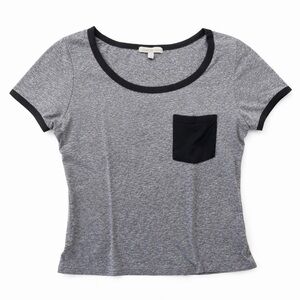 Gray Ringer T-Shirt Contrast Trim Pocket Tee Short Sleeve Casual Top S
